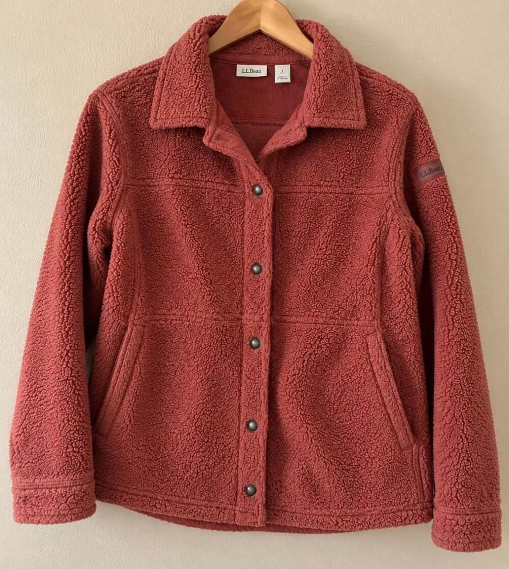 L.L.Bean Women’s Sherpa Fleece Jacket Snap Front Dusty Rose Pink Size Small